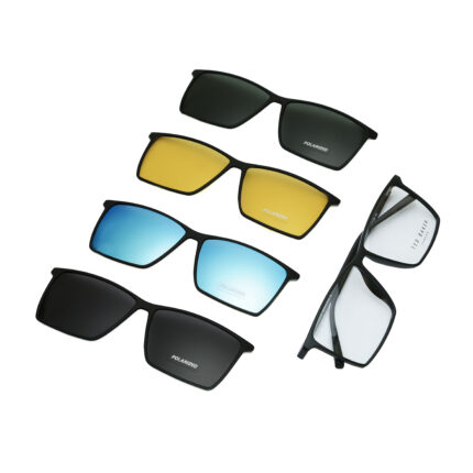 نظارة طبية TED BAKER-V1978 رجالي مع 4 كليب أون مغناطيسي Polarized – أسود مطفي